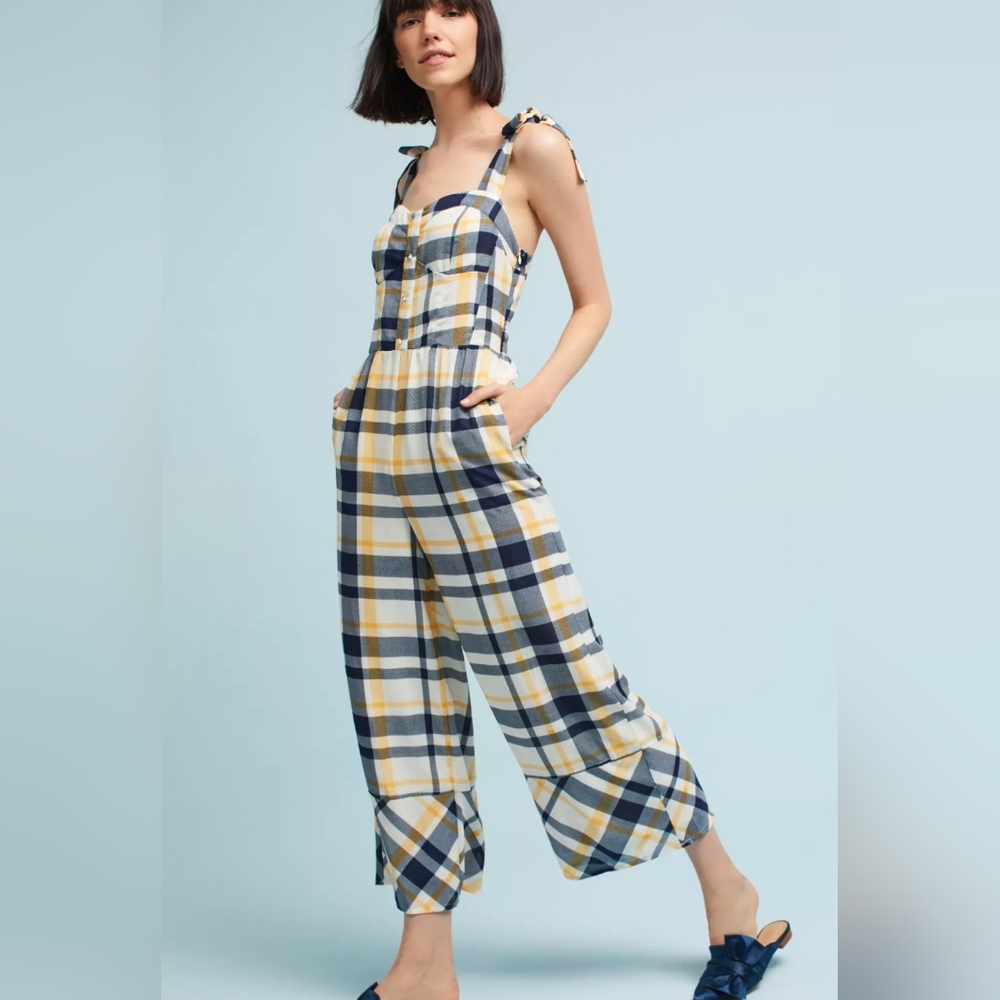 Anthropologie Moon River Plaid Wide-Leg Jumpsuit Size-XS